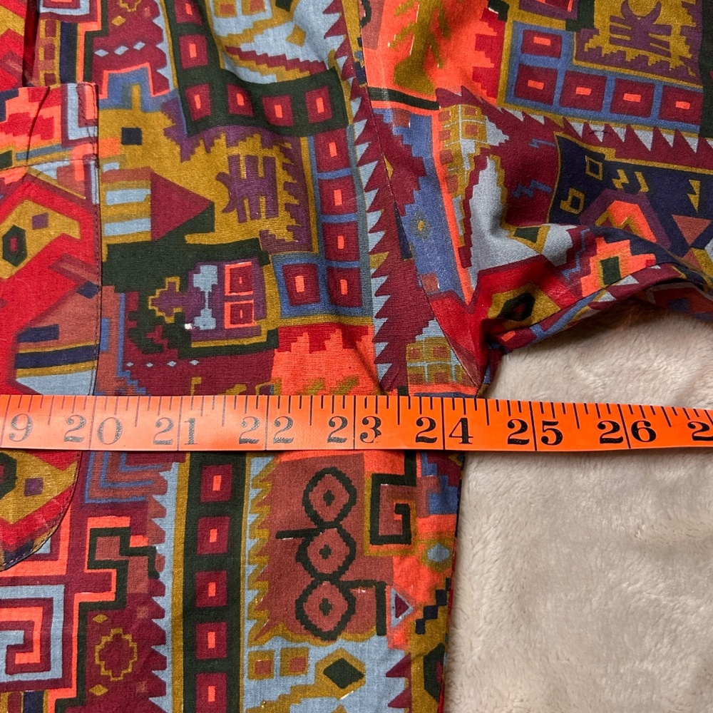 Vtg At Last Basics Button Up Shirt Womens M‎ Aztec Abstract Shoulder Pads 90s - Picture 7 of 8